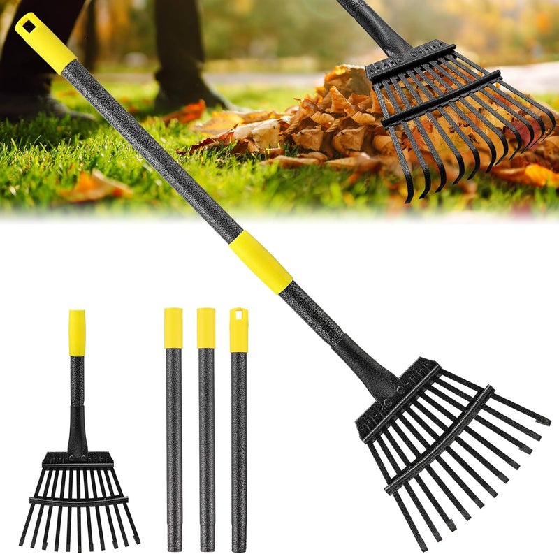 PoPoHoser Rake for Leaves - 11 Tines Heavy Duty Metal Small Narrow Leaf Rakes, Adjustable Garden Rake for Lawns Yard Flower Bed Grass Mulch Shrub Camping Gardening 65inch - Image 1